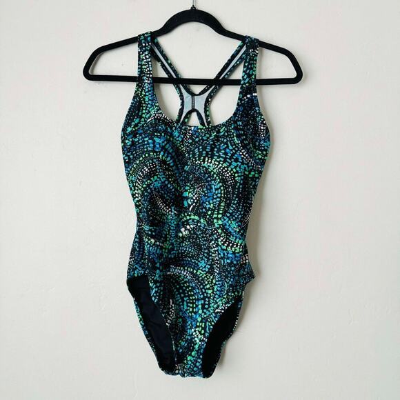 Speedo Black Green Blue Beach Pool Athletic Competition Size 4 - Picture 1 of 9